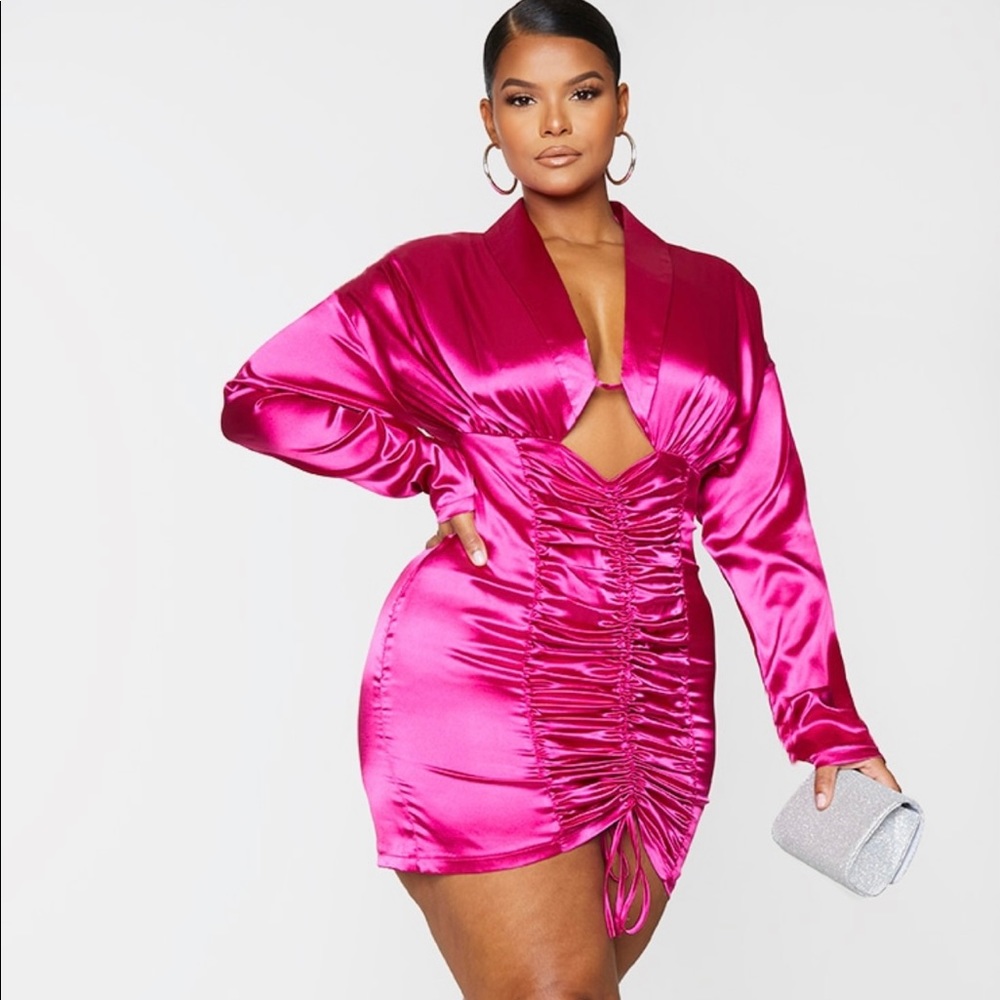 Fuschia Satin Cut Out Dress